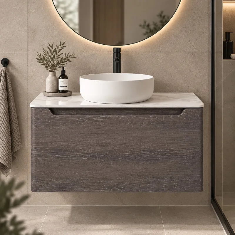 Camden 800mm Wall Hung Vanity Unit & Worktop - Graphite Oak