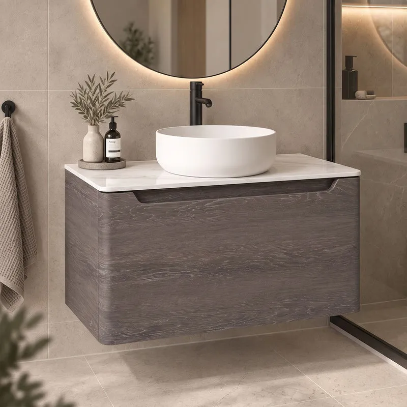 Camden 800mm Wall Hung Vanity Unit & Worktop - Graphite Oak