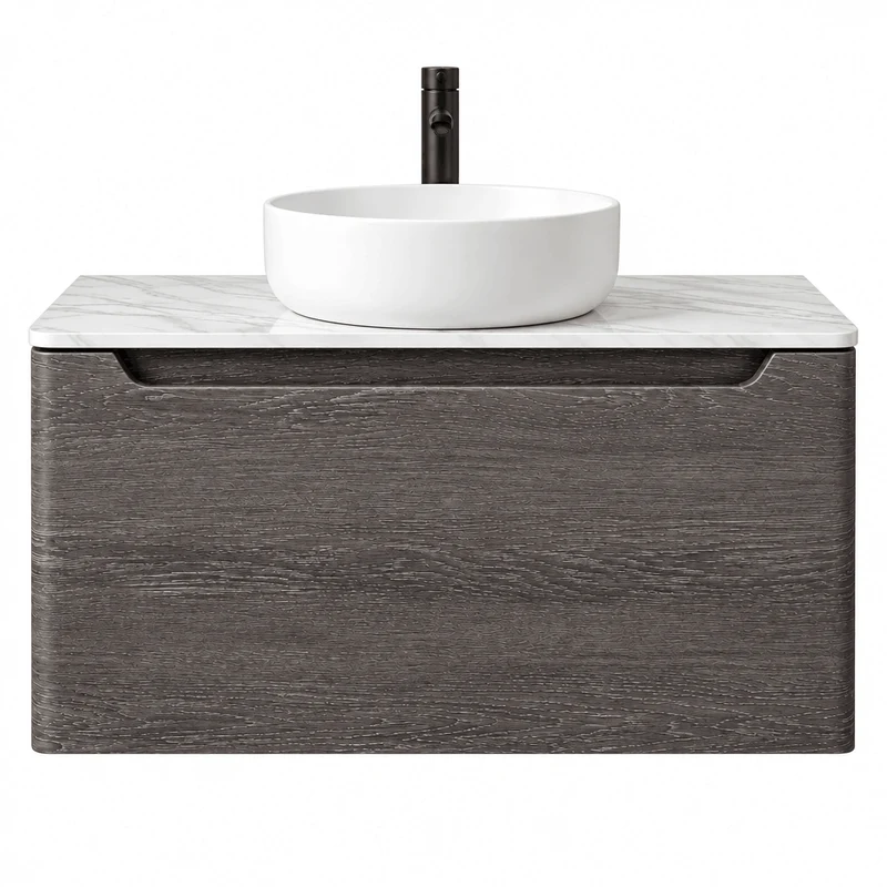 Camden 800mm Wall Hung Vanity Unit & Worktop - Graphite Oak