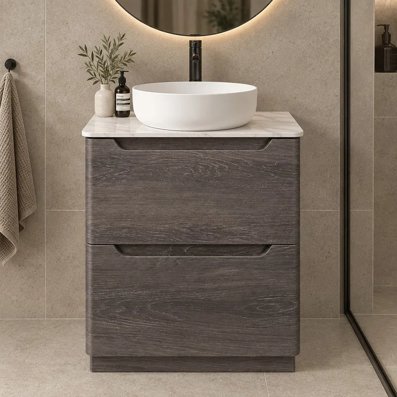 Camden 600mm Floor Standing Vanity Unit & Worktop - Graphite Oak