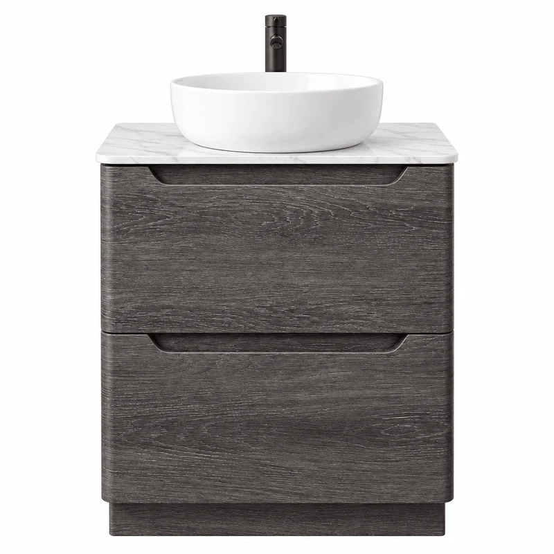 Camden 600mm Floor Standing Vanity Unit & Worktop - Graphite Oak