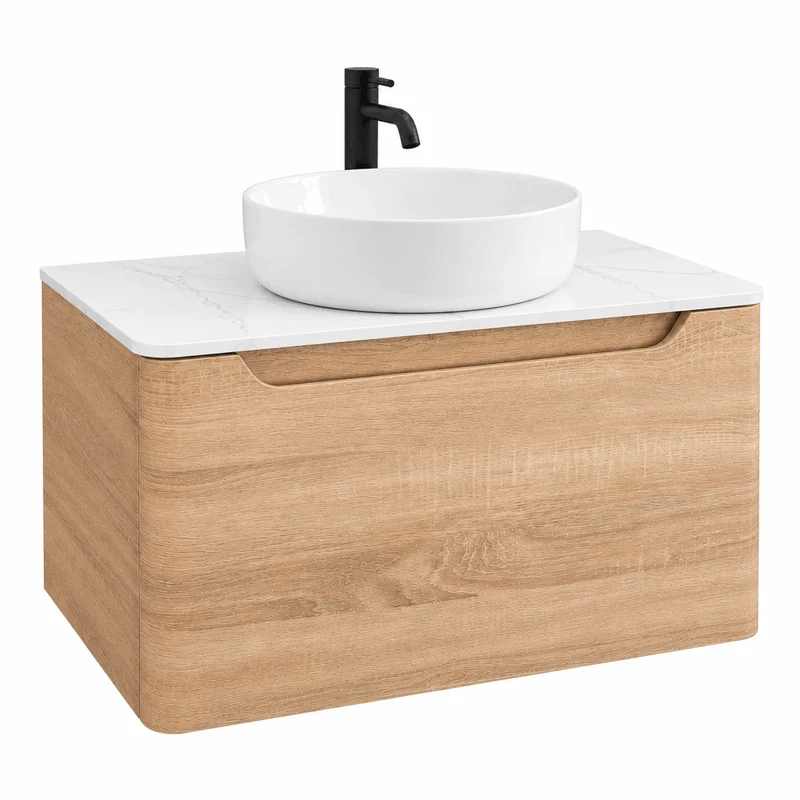Camden 800mm Wall Hung Vanity Unit & Worktop - Bardolino Oak
