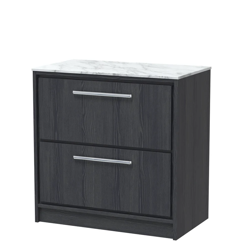 Lille 800mm Floor Standing 2 Drawer Vanity Unit & Carrera Marble Worktop - Graphite Grey Woodgrain