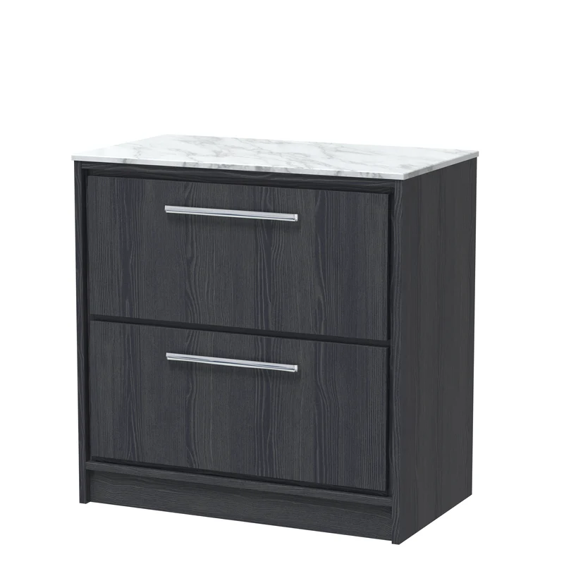 Lille 800mm Floor Standing 2 Drawer Vanity Unit & Carrera Marble Worktop - Graphite Grey Woodgrain