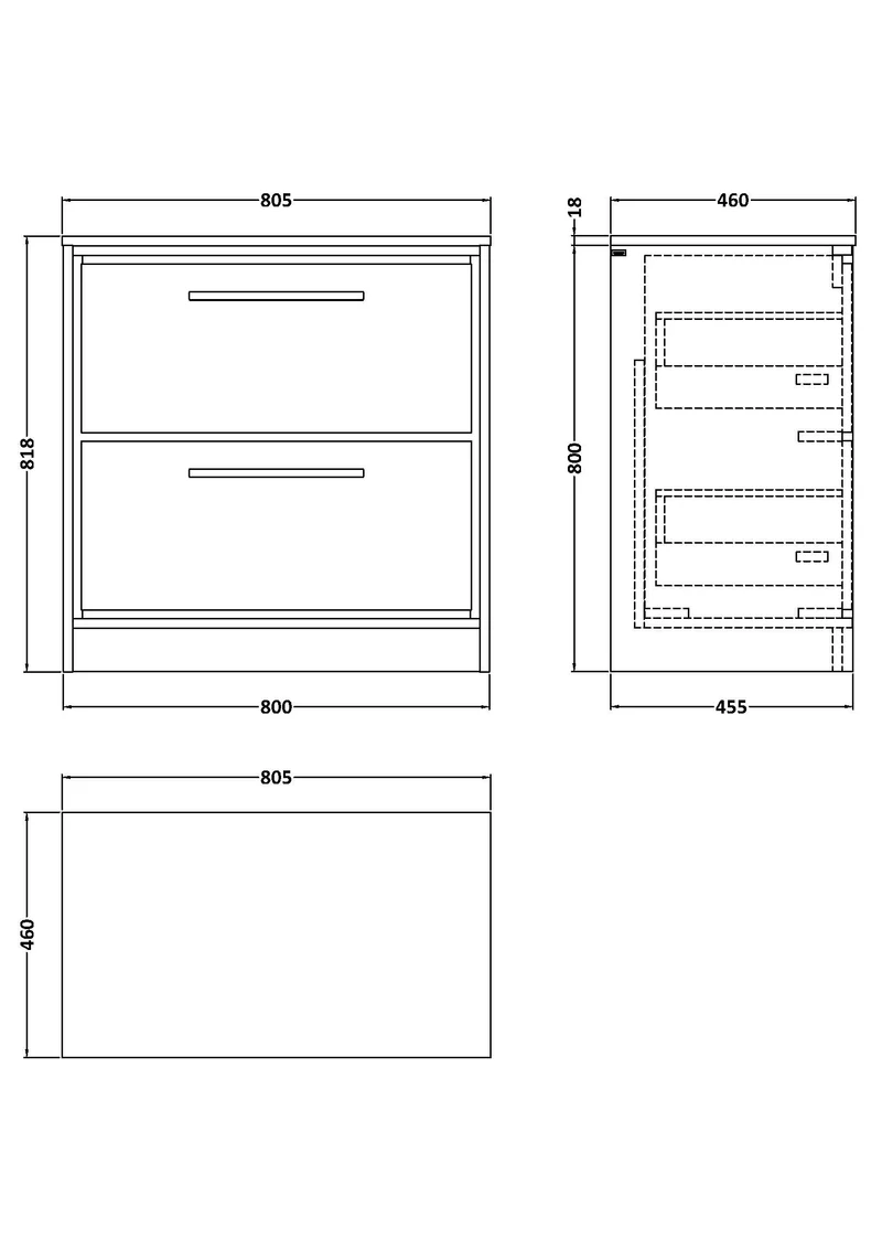 Lille 800mm Floor Standing 2 Drawer Vanity Unit & Worktop - Graphite Grey Woodgrain
