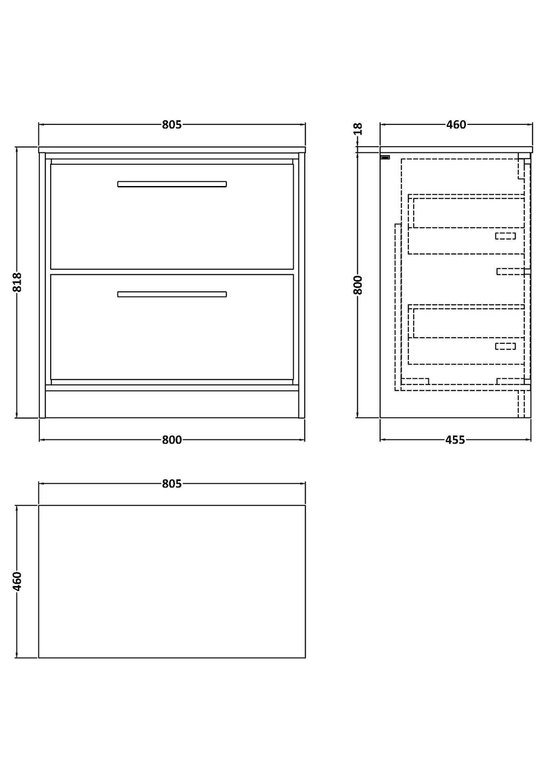 Lille 800mm Floor Standing 2 Drawer Vanity Unit & Worktop - Graphite Grey Woodgrain