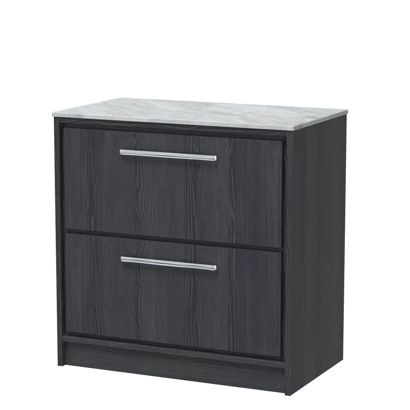 Lille 800mm Floor Standing 2 Drawer Vanity Unit & Grey Marble Worktop - Graphite Grey Woodgrain