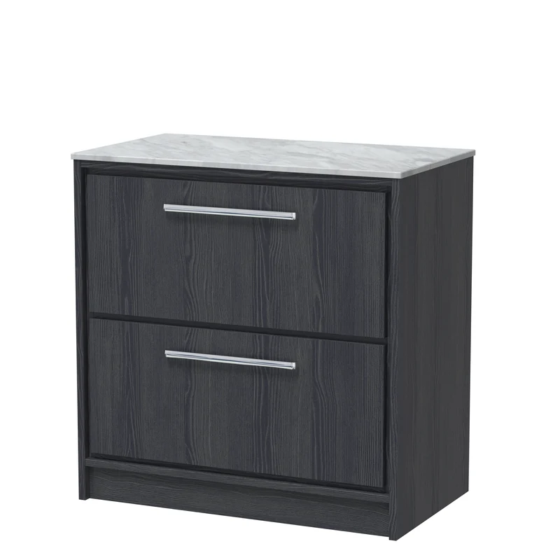 Lille 800mm Floor Standing 2 Drawer Vanity Unit & Grey Marble Worktop - Graphite Grey Woodgrain