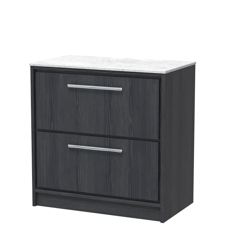 Lille 800mm Floor Standing 2 Drawer Vanity Unit & White Marble Worktop - Graphite Grey Woodgrain