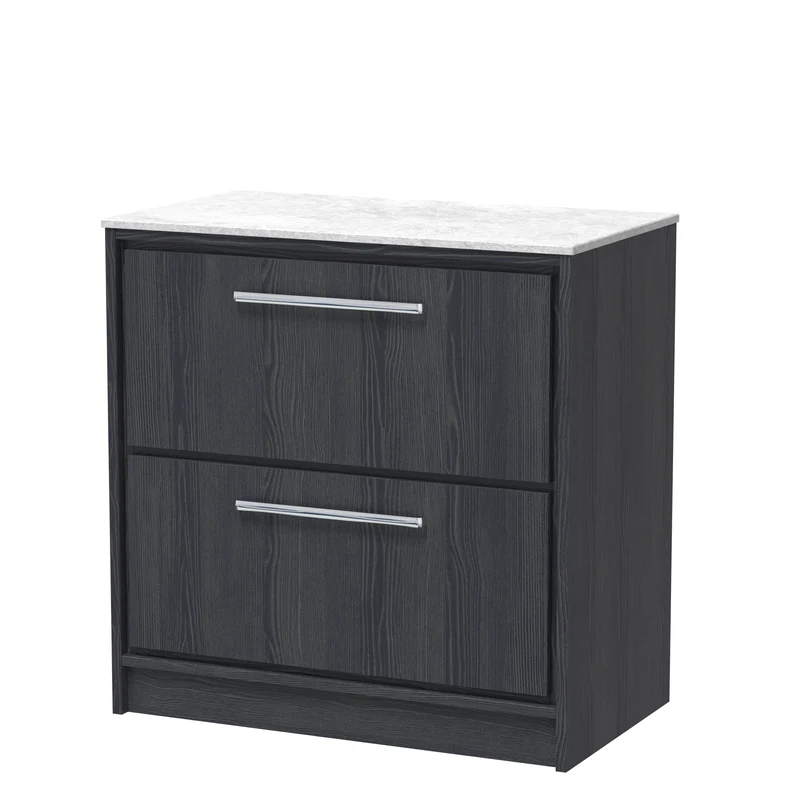 Lille 800mm Floor Standing 2 Drawer Vanity Unit & White Marble Worktop - Graphite Grey Woodgrain