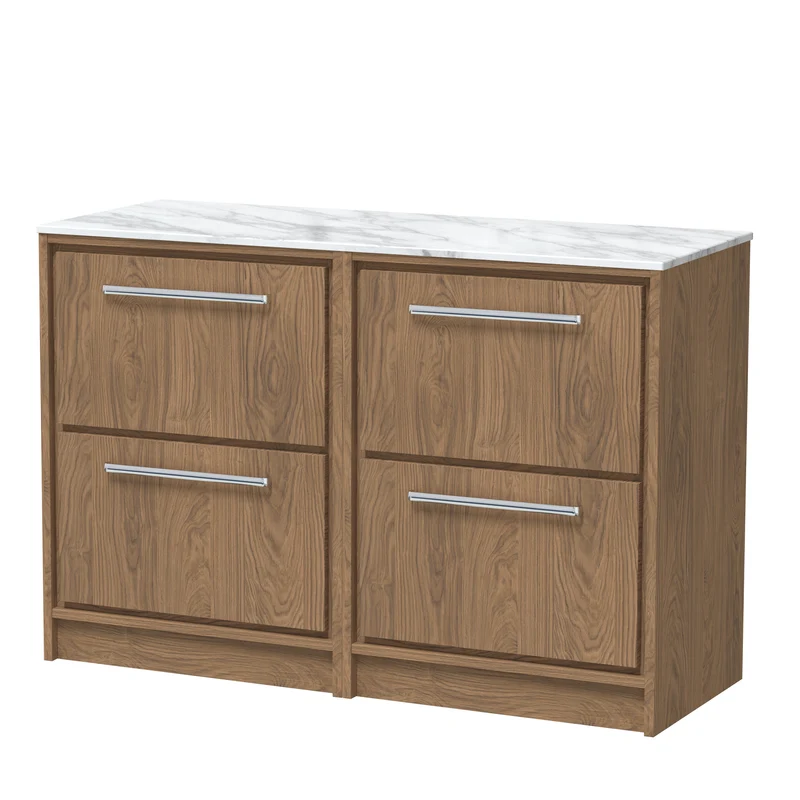 Lille 1200mm Floor Standing 4 Drawer Vanity Unit & Carrera Marble Worktop - Antique Oak Woodgrain