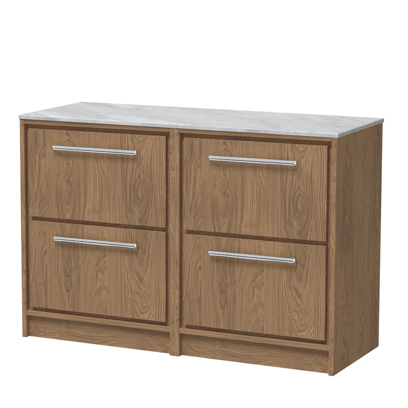 Lille 1200mm Floor Standing 4 Drawer Vanity Unit & Grey Marble Worktop - Antique Oak Woodgrain
