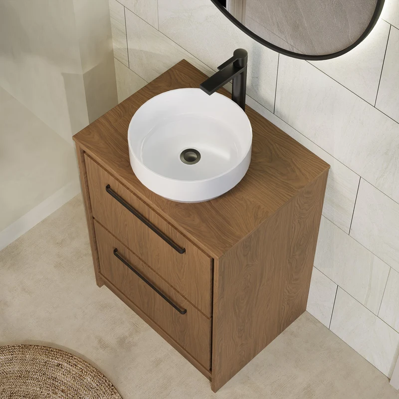 Lille 600mm Floor Standing 2 Drawer Vanity Unit & Worktop - Antique Oak Woodgrain