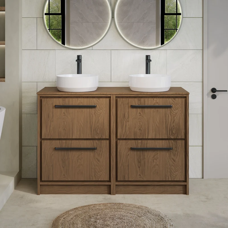 Lille 1200mm Floor Standing 4 Drawer Vanity Unit & Worktop - Antique Oak Woodgrain