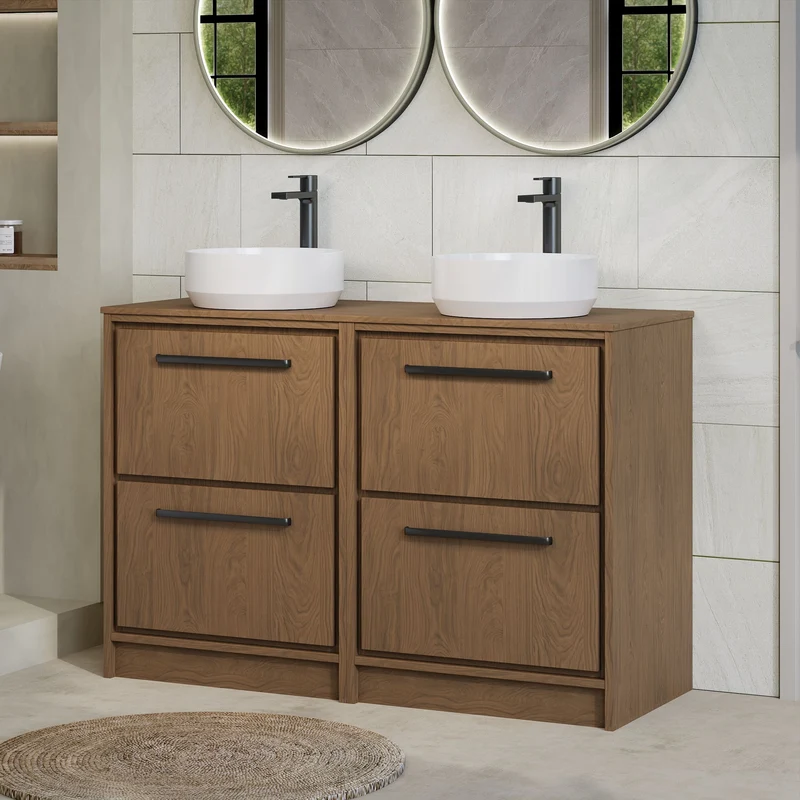 Lille 1200mm Floor Standing 4 Drawer Vanity Unit & Worktop - Antique Oak Woodgrain