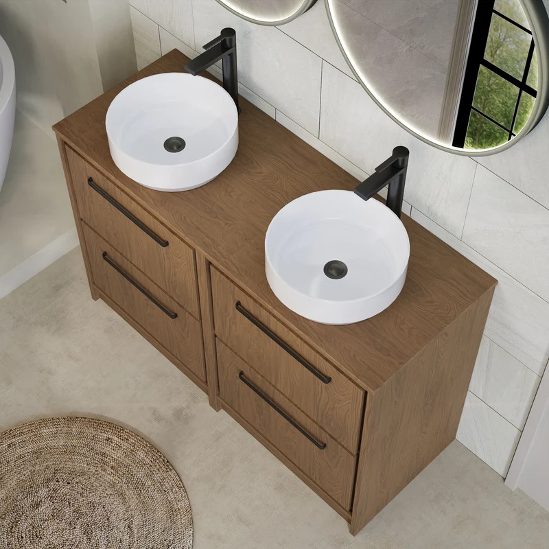 Lille 1200mm Floor Standing 4 Drawer Vanity Unit & Worktop - Antique Oak Woodgrain