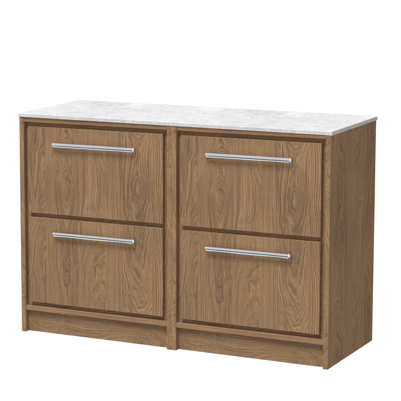 Lille 1200mm Floor Standing 4 Drawer Vanity Unit & White Marble Worktop - Antique Oak Woodgrain