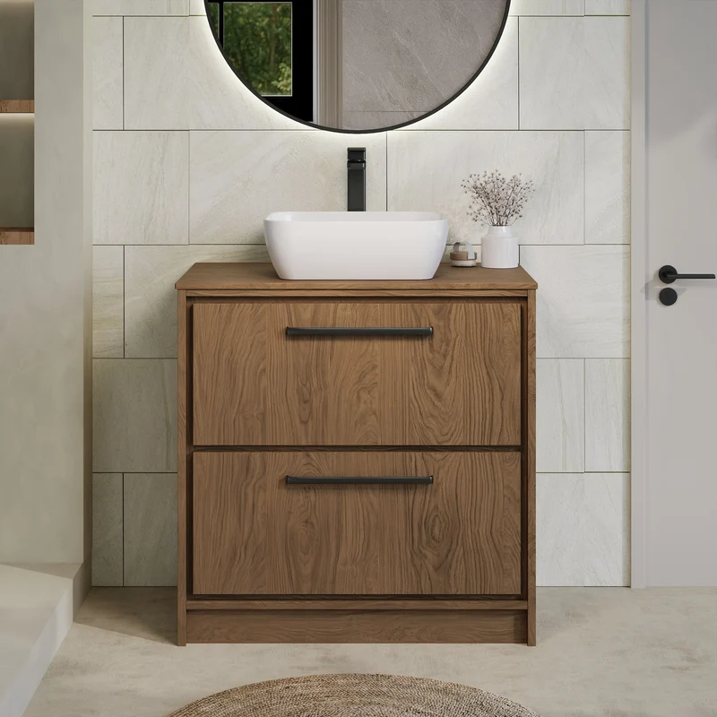 Lille 800mm Floor Standing 2 Drawer Vanity Unit & Worktop - Antique Oak Woodgrain