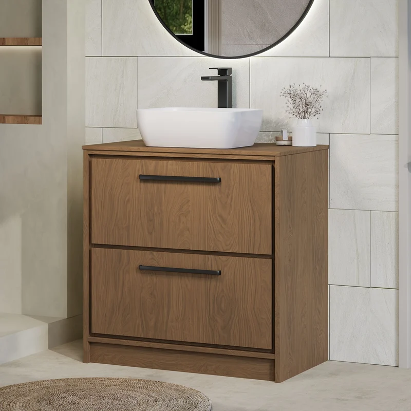 Lille 800mm Floor Standing 2 Drawer Vanity Unit & Worktop - Antique Oak Woodgrain