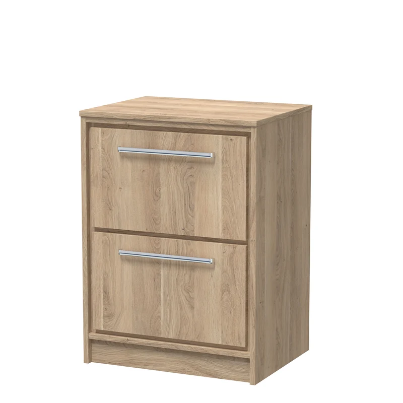 Lille 600mm Floor Standing 2 Drawer Vanity Unit & Worktop - Bleached Oak Woodgrain