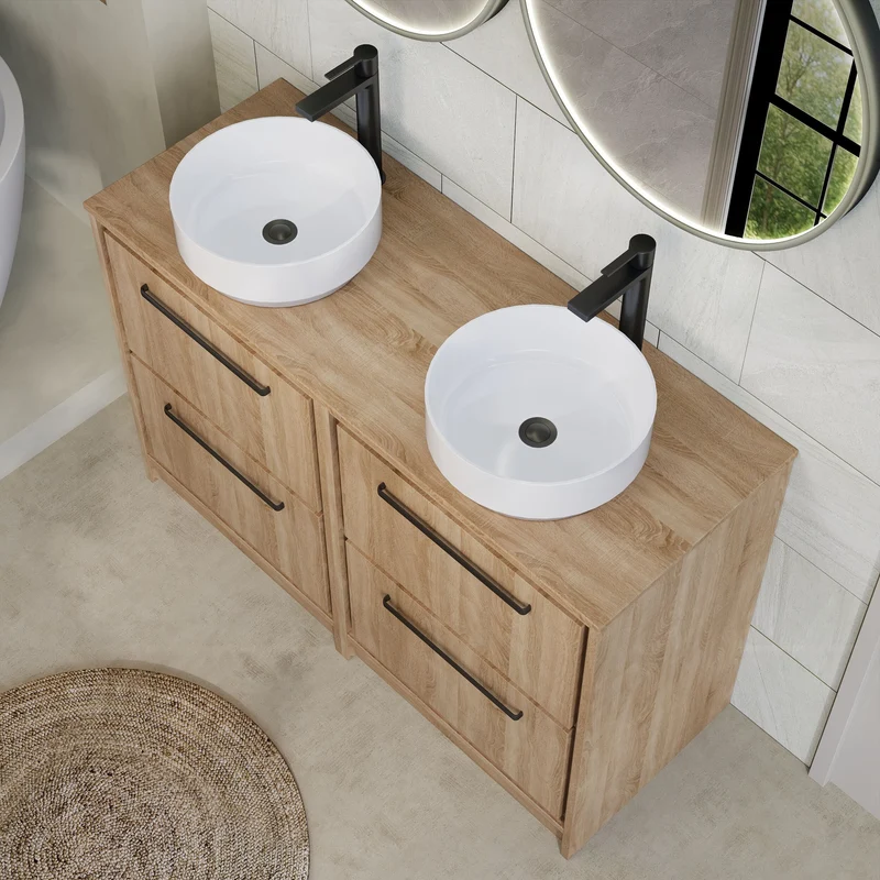 Lille 1200mm Floor Standing 4 Drawer Vanity Unit & Worktop - Bleached Oak Woodgrain