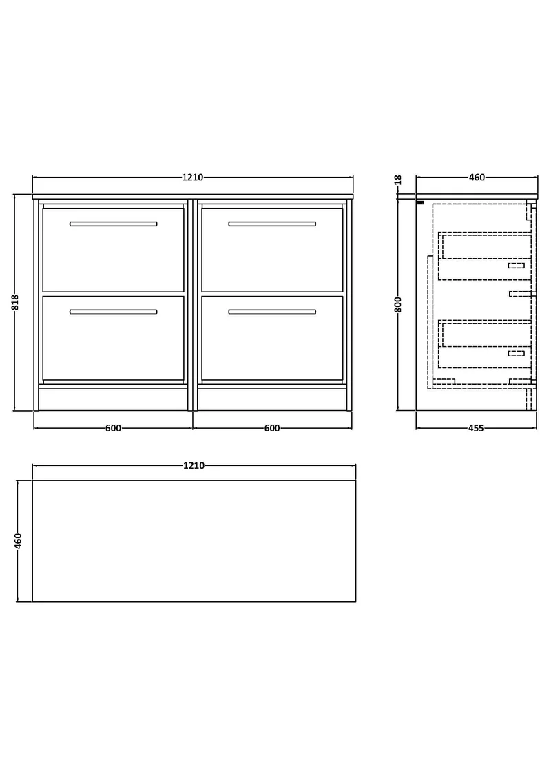 Lille 1200mm Floor Standing 4 Drawer Vanity Unit & Worktop - Bleached Oak Woodgrain