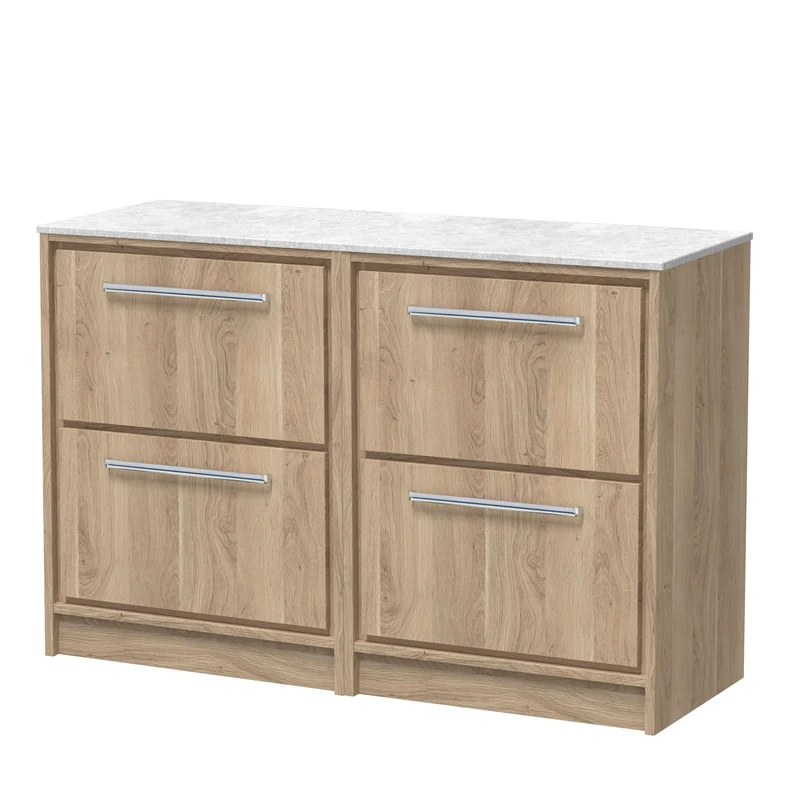 Lille 1200mm Floor Standing 4 Drawer Vanity Unit & White Marble Worktop - Bleached Oak Woodgrain