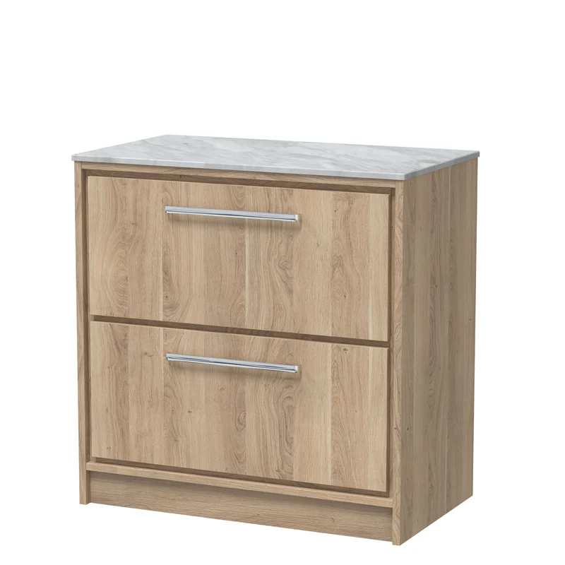 Lille 800mm Floor Standing 2 Drawer Vanity Unit & Grey Marble Worktop - Bleached Oak Woodgrain
