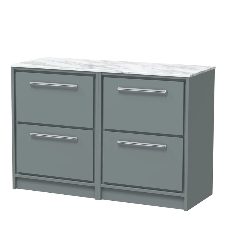 Lille 1200mm Floor Standing 4 Drawer Vanity Unit & Carrera Marble Worktop - Coastal Grey Matt