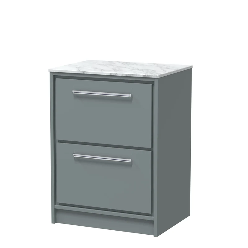 Lille 600mm Floor Standing 2 Drawer Vanity Unit & Carrera Marble Worktop - Coastal Grey Matt
