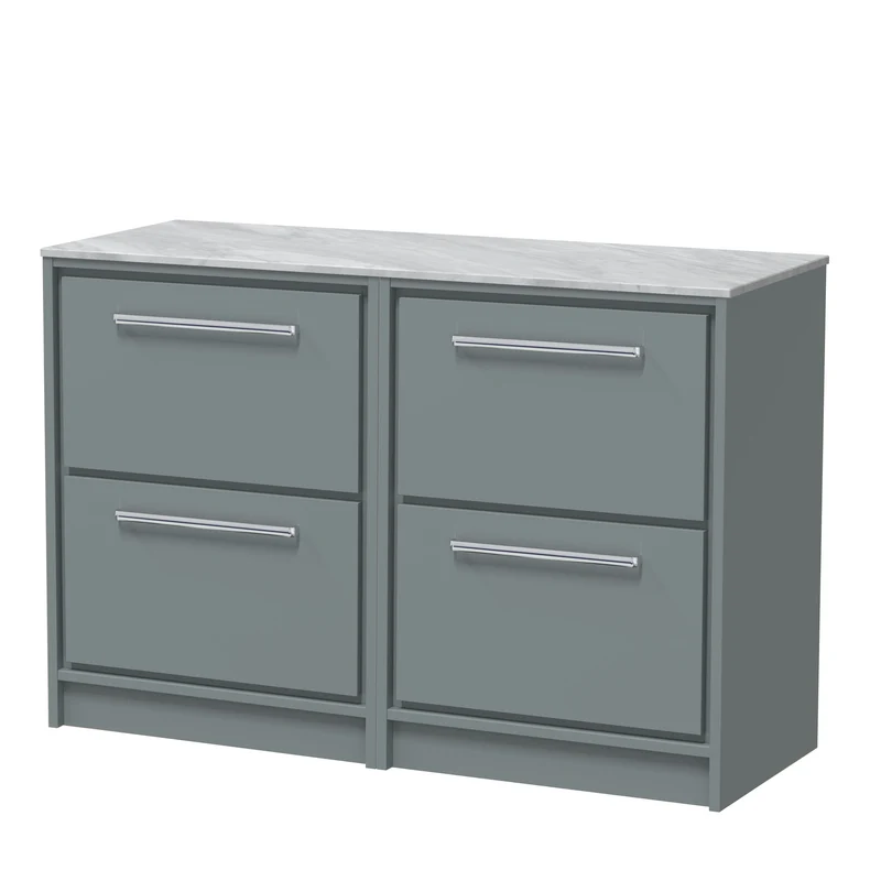 Lille 1200mm Floor Standing 4 Drawer Vanity Unit & Grey Marble Worktop - Coastal Grey Matt