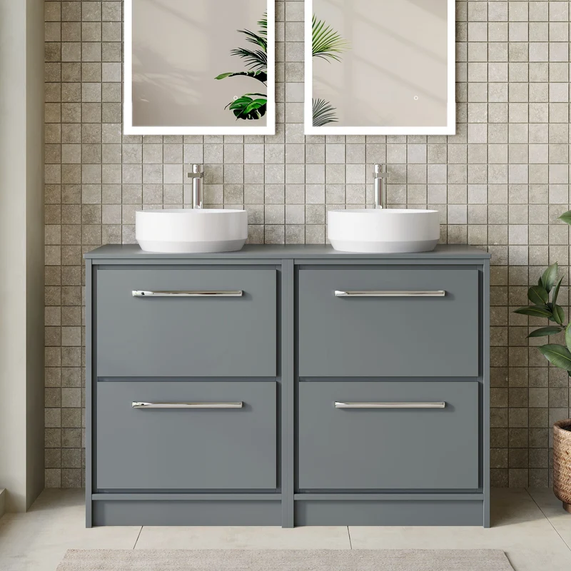 Lille 1200mm Floor Standing 4 Drawer Vanity Unit & Worktop - Coastal Grey Matt