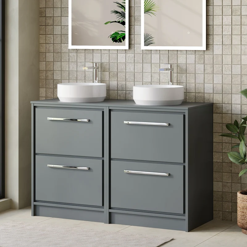 Lille 1200mm Floor Standing 4 Drawer Vanity Unit & Worktop - Coastal Grey Matt