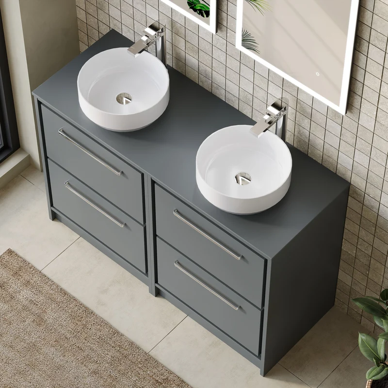 Lille 1200mm Floor Standing 4 Drawer Vanity Unit & Worktop - Coastal Grey Matt