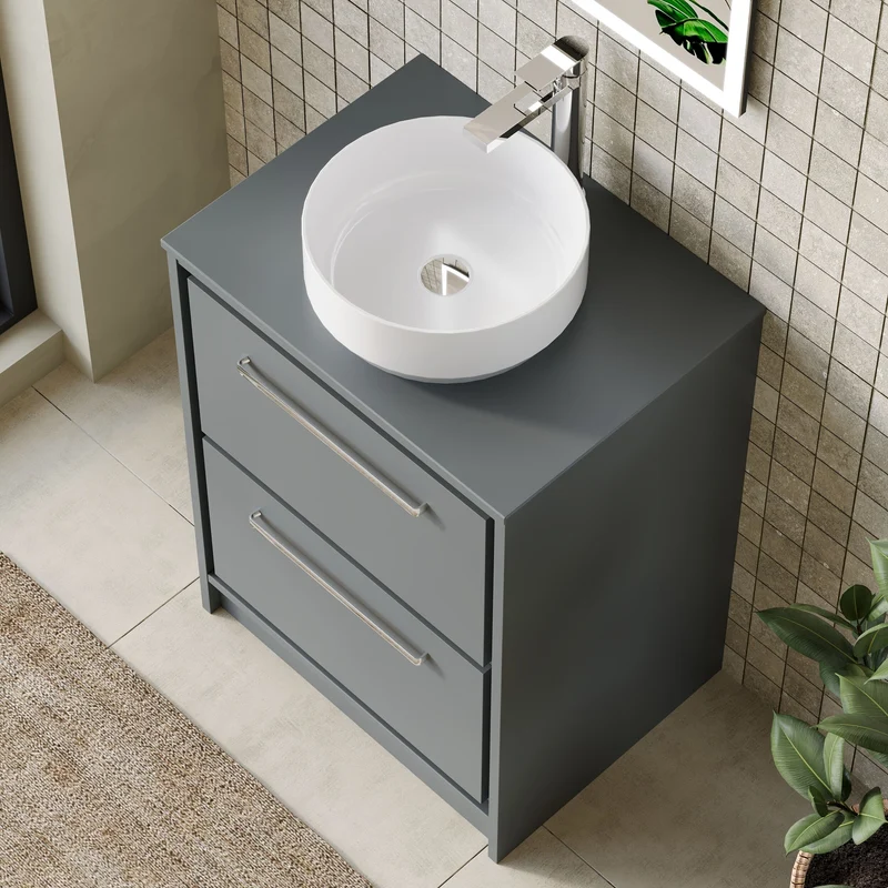 Lille 600mm Floor Standing 2 Drawer Vanity Unit & Worktop - Coastal Grey Matt