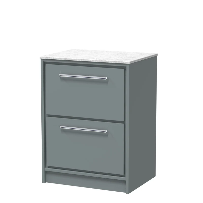 Lille 600mm Floor Standing 2 Drawer Vanity Unit & White Marble Worktop - Coastal Grey Matt