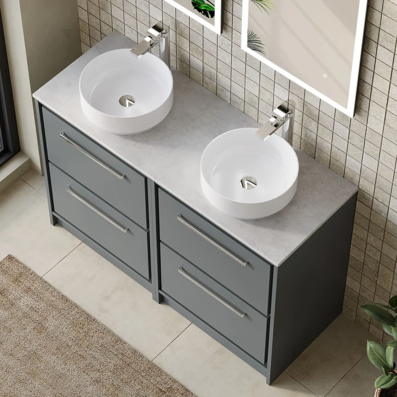 Lille 1200mm Floor Standing 4 Drawer Vanity Unit & White Marble Worktop - Coastal Grey Matt