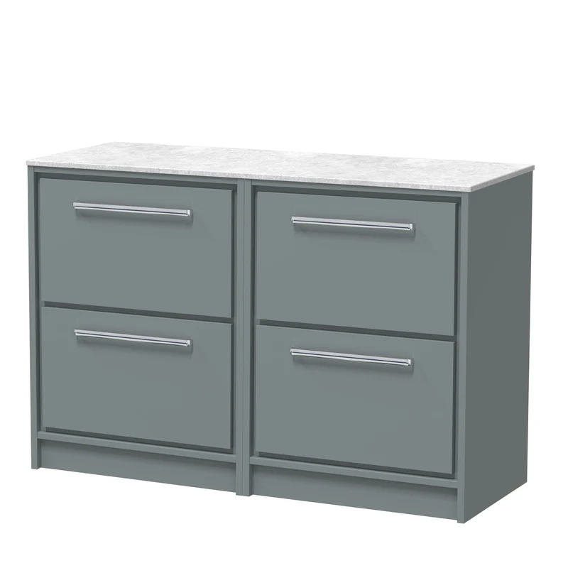 Lille 1200mm Floor Standing 4 Drawer Vanity Unit & White Marble Worktop - Coastal Grey Matt