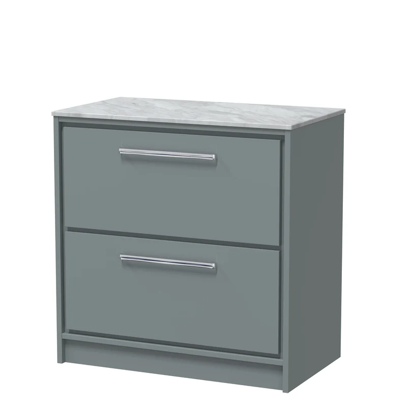 Lille 800mm Floor Standing 2 Drawer Vanity Unit & Grey Marble Worktop - Coastal Grey Matt