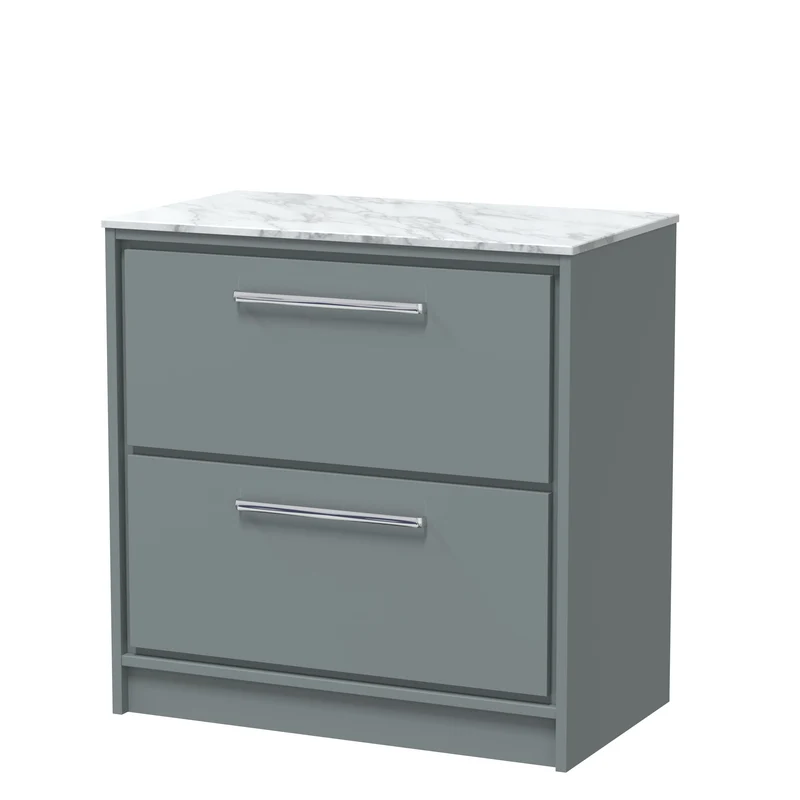 Lille 800mm Floor Standing 2 Drawer Vanity Unit & Carrera Marble Worktop - Coastal Grey Matt