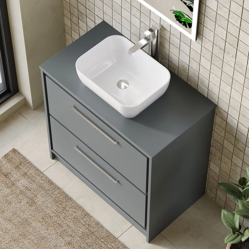 Lille 800mm Floor Standing 2 Drawer Vanity Unit & Worktop - Coastal Grey Matt
