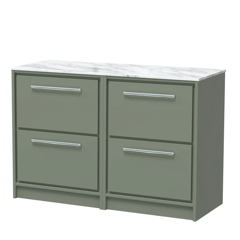 Lille 1200mm Floor Standing 4 Drawer Vanity Unit & Carrera Marble Worktop - Fern Green Matt