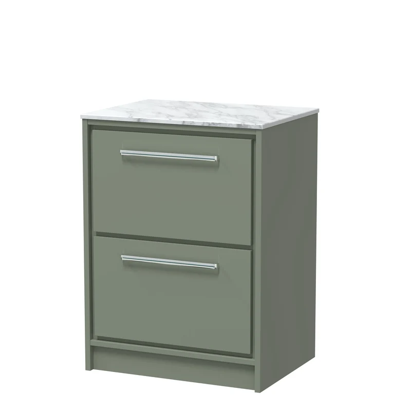 Lille 600mm Floor Standing 2 Drawer Vanity Unit & Carrera Marble Worktop - Fern Green Matt