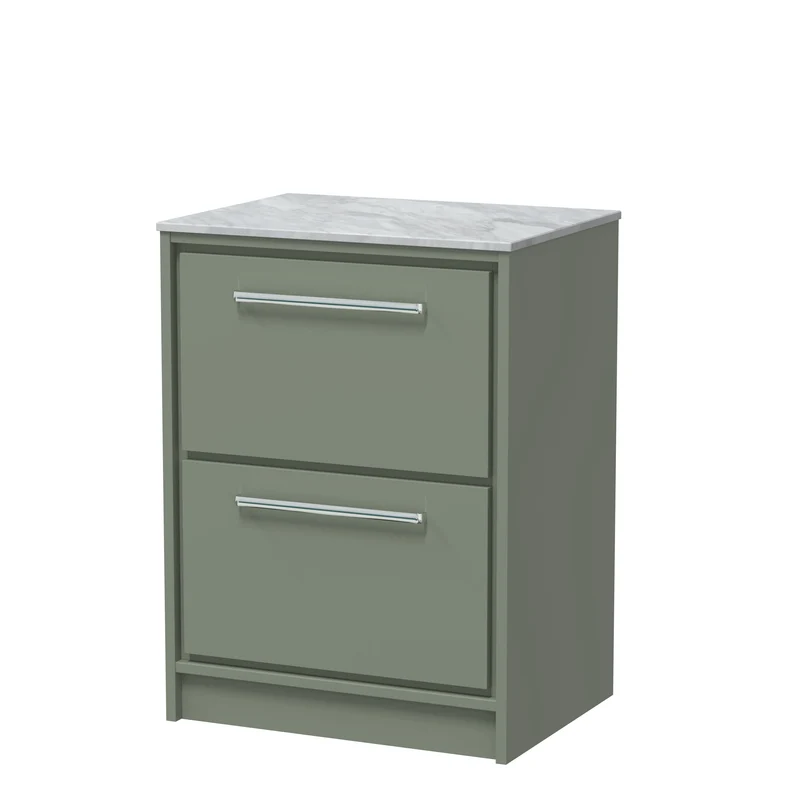 Lille 600mm Floor Standing 2 Drawer Vanity Unit & Grey Marble Worktop - Fern Green Matt