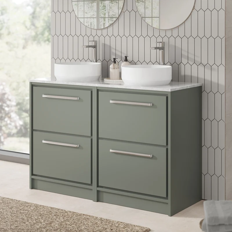 Lille 1200mm Floor Standing 4 Drawer Vanity Unit & Grey Marble Worktop - Fern Green Matt