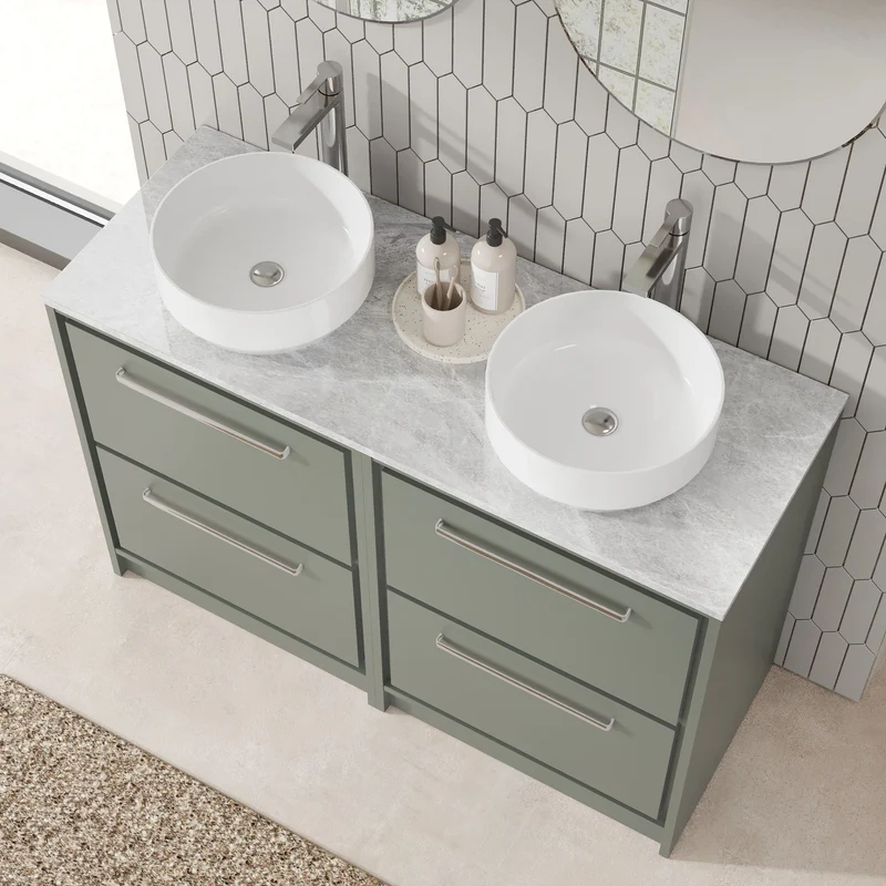 Lille 1200mm Floor Standing 4 Drawer Vanity Unit & Grey Marble Worktop - Fern Green Matt