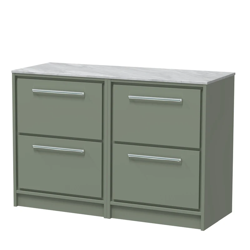 Lille 1200mm Floor Standing 4 Drawer Vanity Unit & Grey Marble Worktop - Fern Green Matt