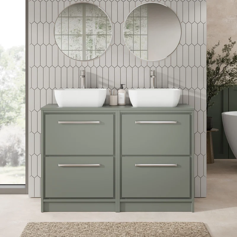 Lille 1200mm Floor Standing 4 Drawer Vanity Unit & Worktop - Fern Green Matt