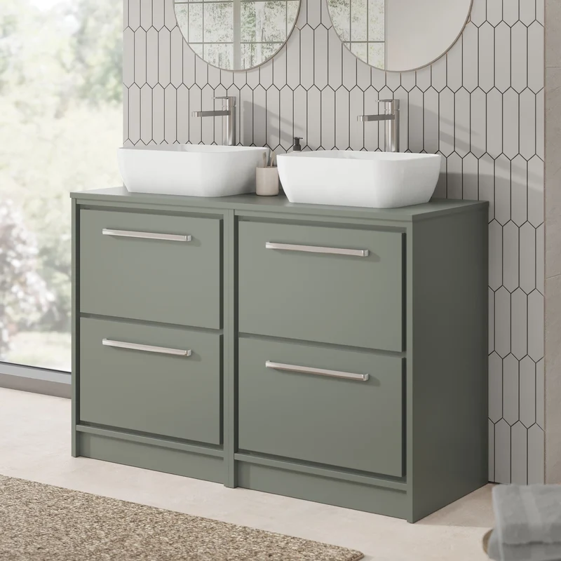Lille 1200mm Floor Standing 4 Drawer Vanity Unit & Worktop - Fern Green Matt