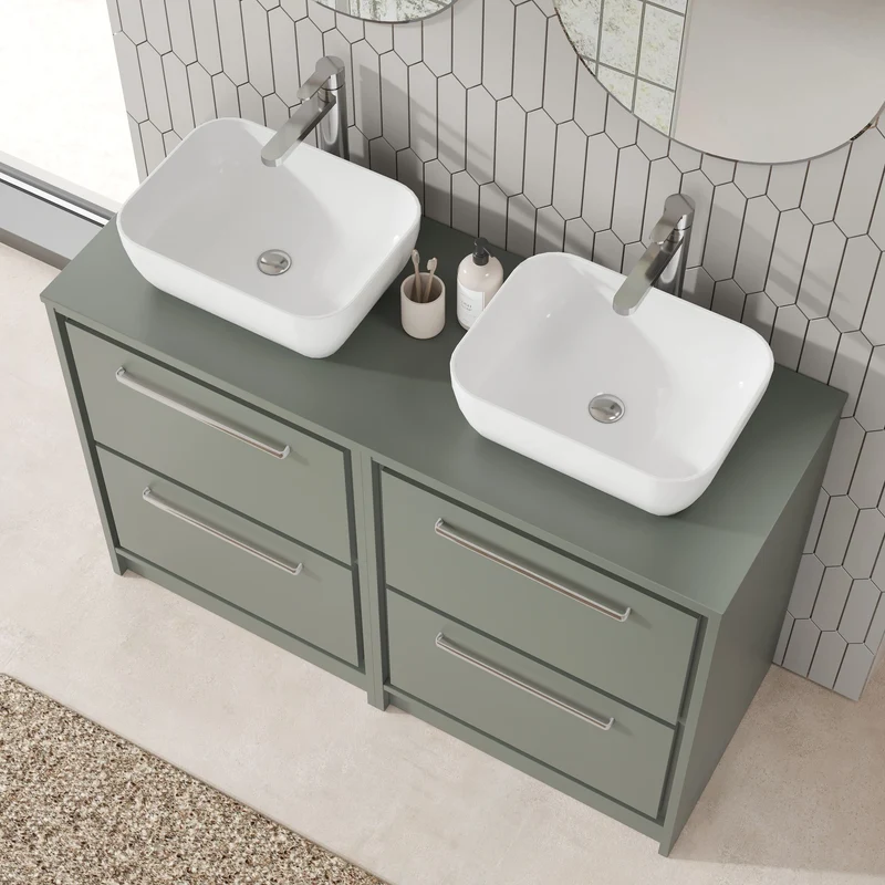 Lille 1200mm Floor Standing 4 Drawer Vanity Unit & Worktop - Fern Green Matt